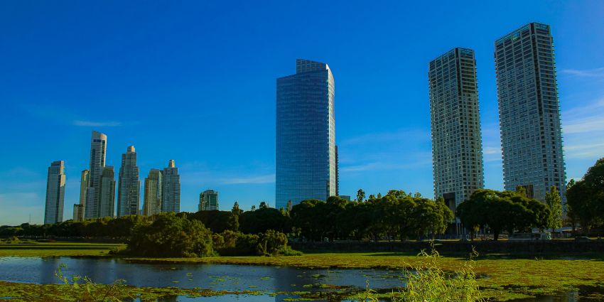 Stunning view of Buenos Aires, showcasing skyscrapers and urban greenery.